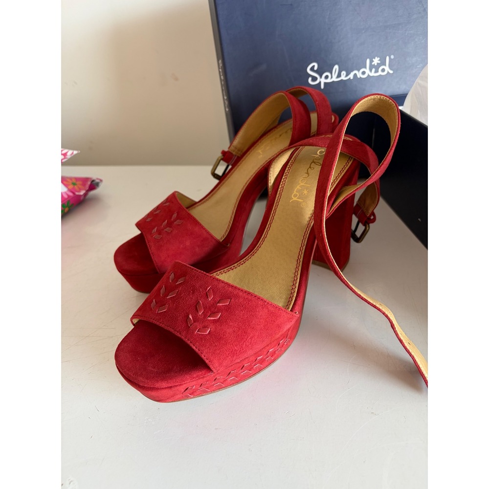 Splendid Neesha Red Suede Platform Block Heel Sandals Size 10 LL1415